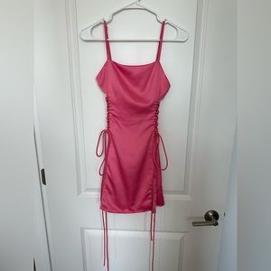 Victoria + Sophia pink satin lace-up slip dress - size Small